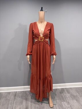 Rust Cutout Maxi Dress with Buckle Detail